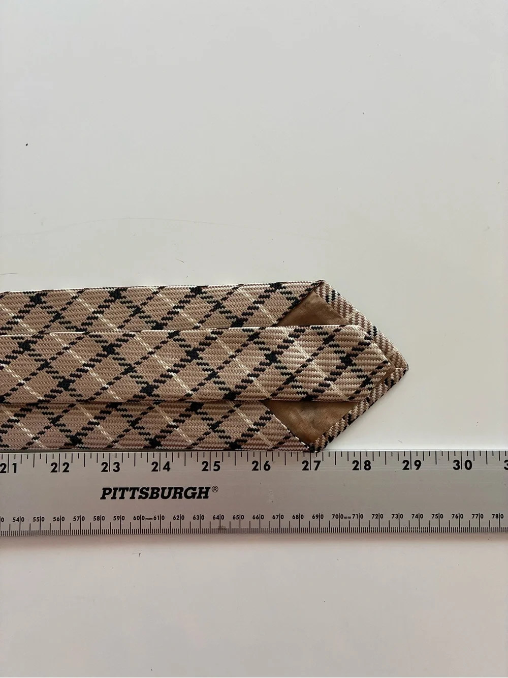 Zara Man Silk Beige and Black Plaid Necktie Classic Capsule Wardrobe Timeless